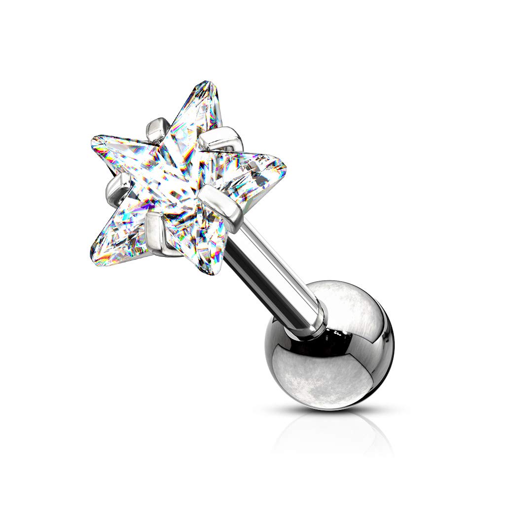 1 Knorpel Ohrstecker Zirkonia Clear 3/4mm Stern Cartilage Labret Piercing Tragus viele Farben Edelstahl Schraubverschluss Steg 6mm