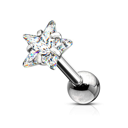 1 Knorpel Ohrstecker Zirkonia Clear 3/4mm Stern Cartilage Labret Piercing Tragus viele Farben Edelstahl Schraubverschluss Steg 6mm