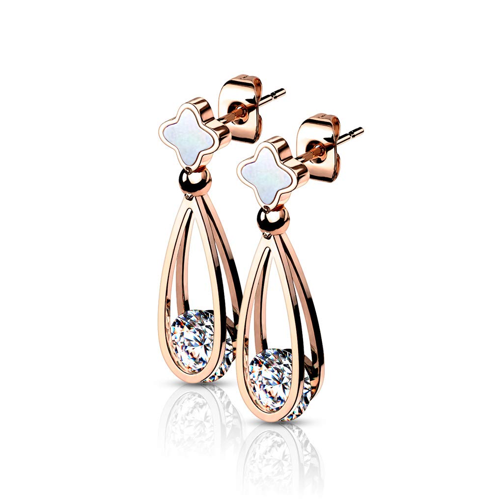 1 Paar Damen Ohrringe Zirkonia Tränen-Tropfen Anhänger e Ohrstecker Gold Rosé-gold Silber