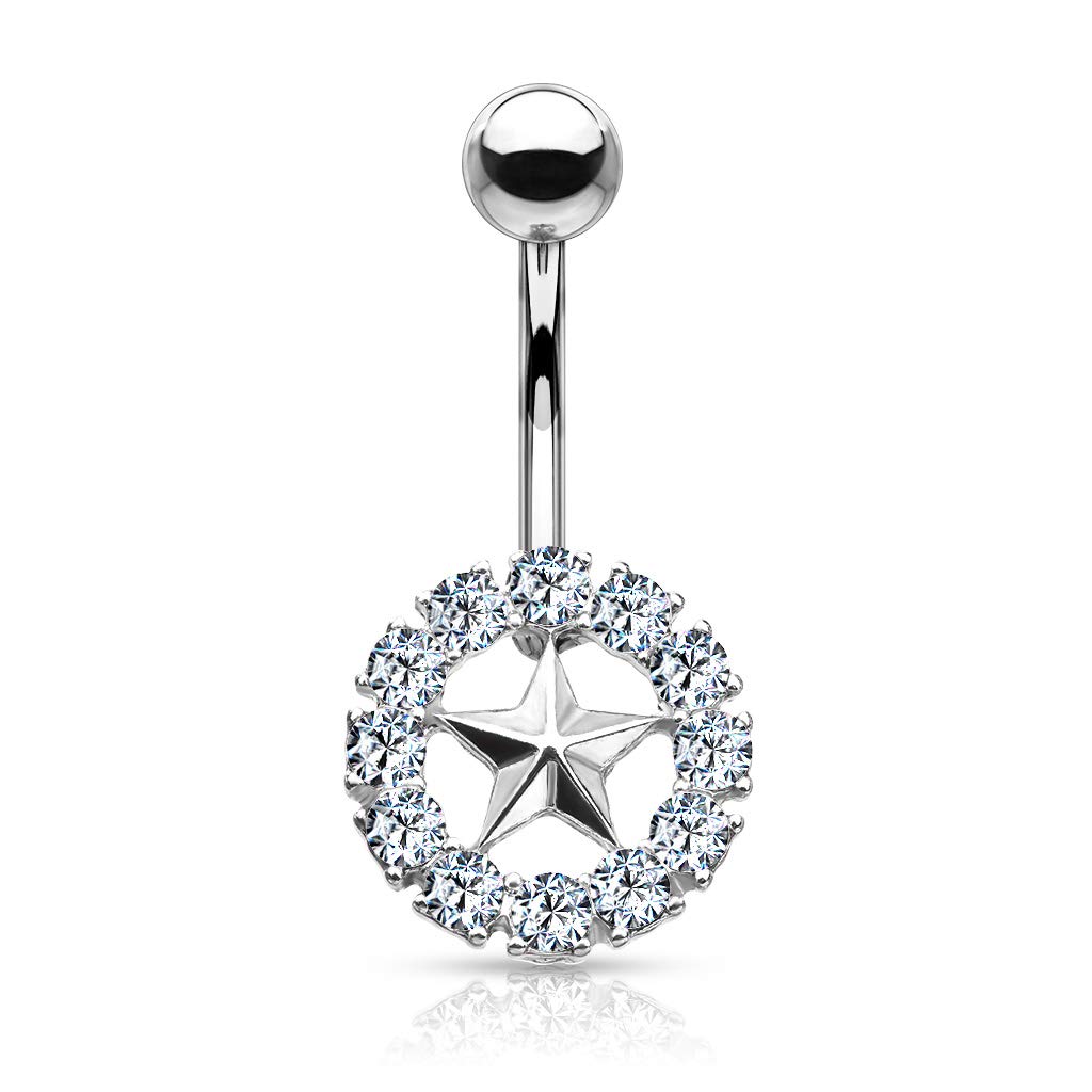 Bauchnabelpiercing Stern Kristall-Umrandung Nabelpiercing Chirurgenstahl Bananabell Silber Gold Roségold Stab 1,6/10mm