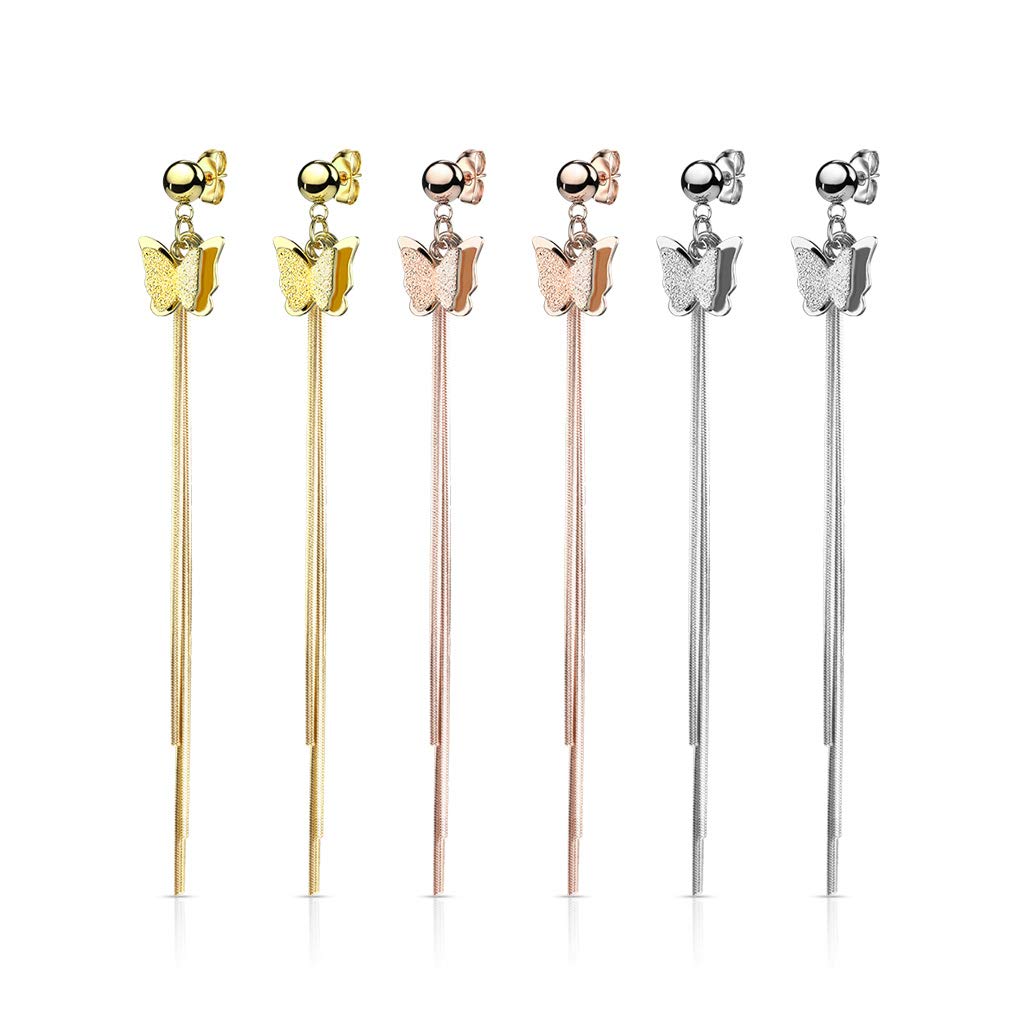 1 Paar Damen Ohrringe 2 Ton Schmetterling Ketten Anhänger e Ohrstecker Chirurgenstahl Gold Roségold Silber Länge 92mm