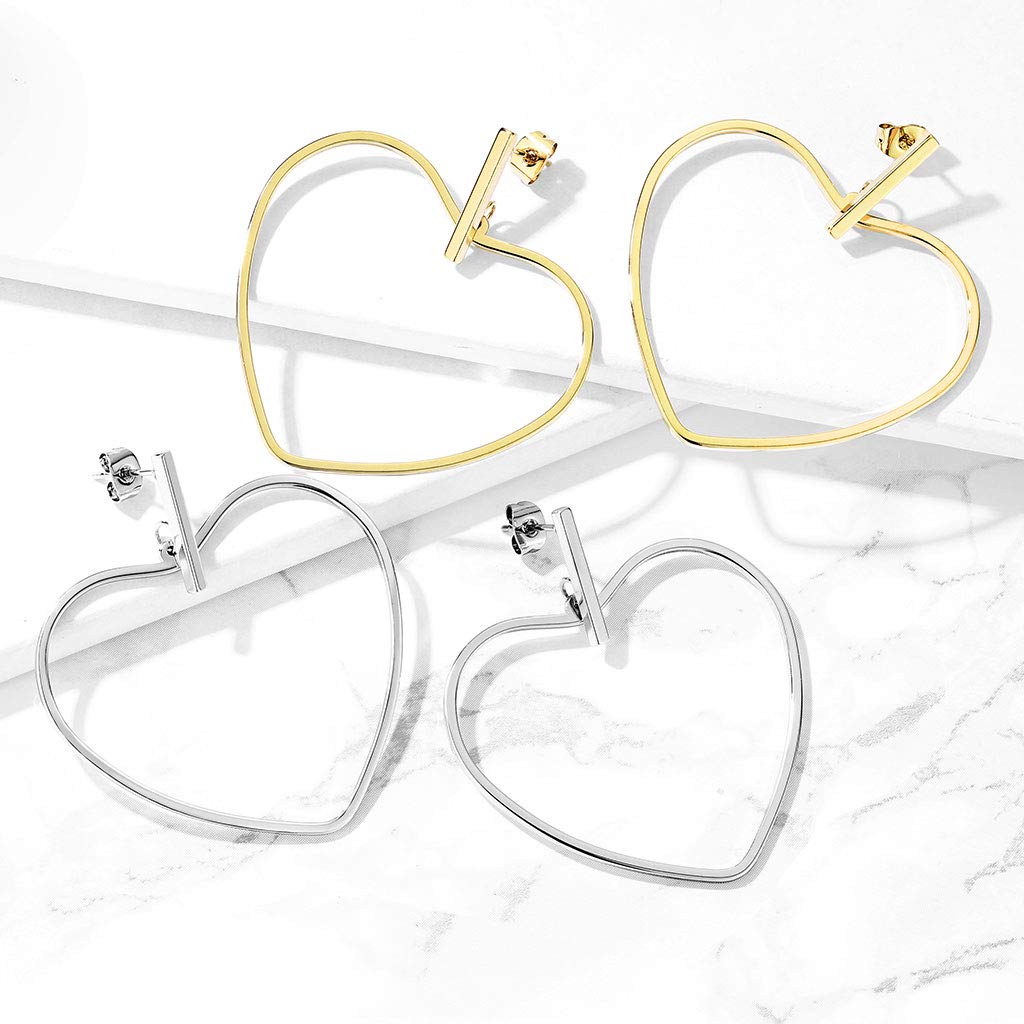 1 Paar Damen Ohrstecker Balken Anhänger Herz Ohrringe Chirurgenstahl Steckerverschluss Silber Gold