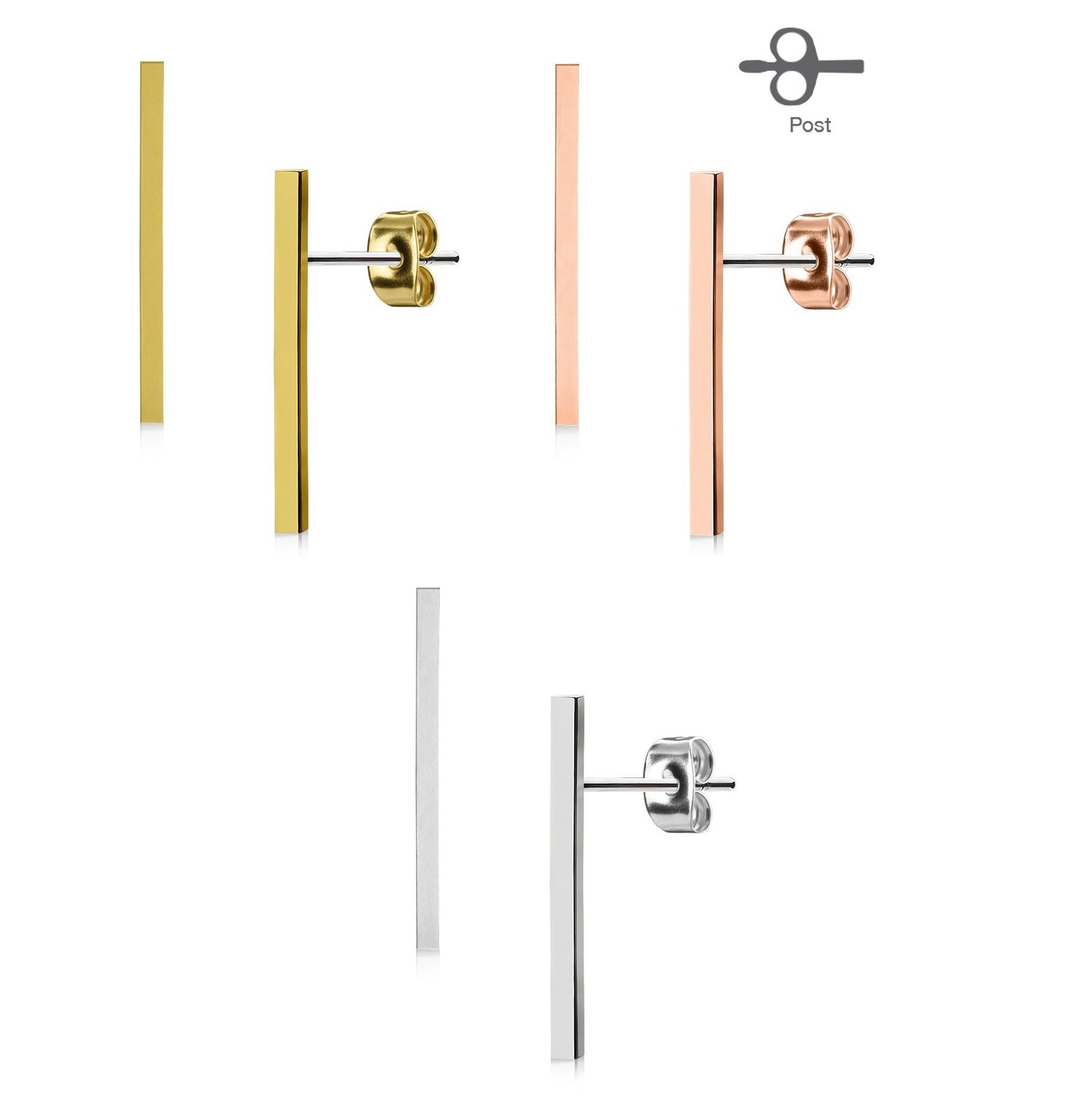 1 Paar Ohrringe Set Stecker Edelstahl Chirurgenstahl Glatt Lang Bar silber roségold gold