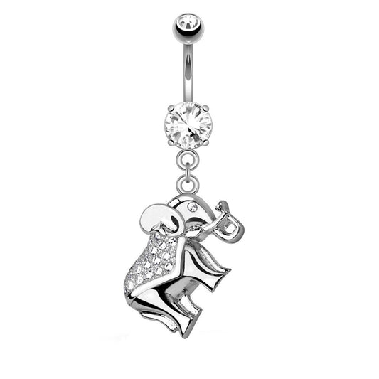 Bauchnabelpiercing Elefant Anhänger Nabelpiercing Chirurgenstahl Bananabell Zirkonia 14kt Vergoldet Silber Clear Stab 1,6/10mm