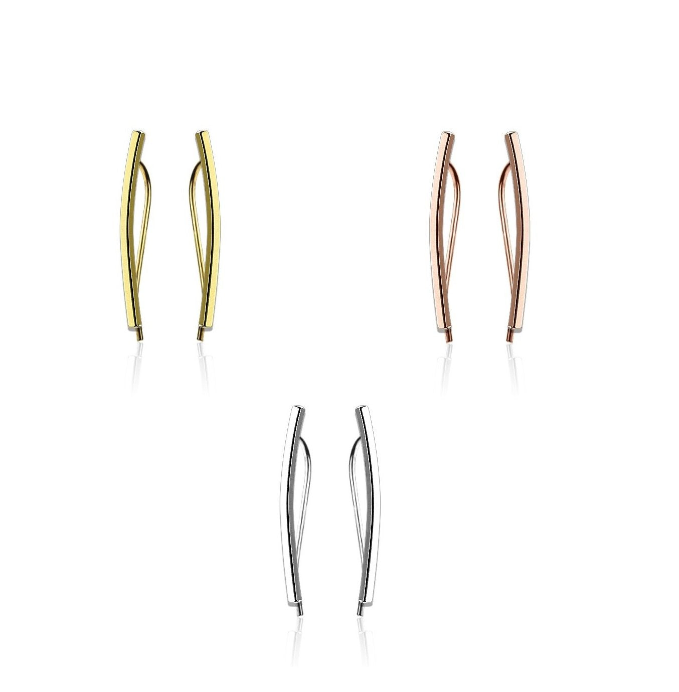 1 Paar Ohrklemmen gebogener BALKEN 23 x 2mm Set Ohrringe Ohrclip Ohrstecker Chirurgenstahl Silber Gold Roségold