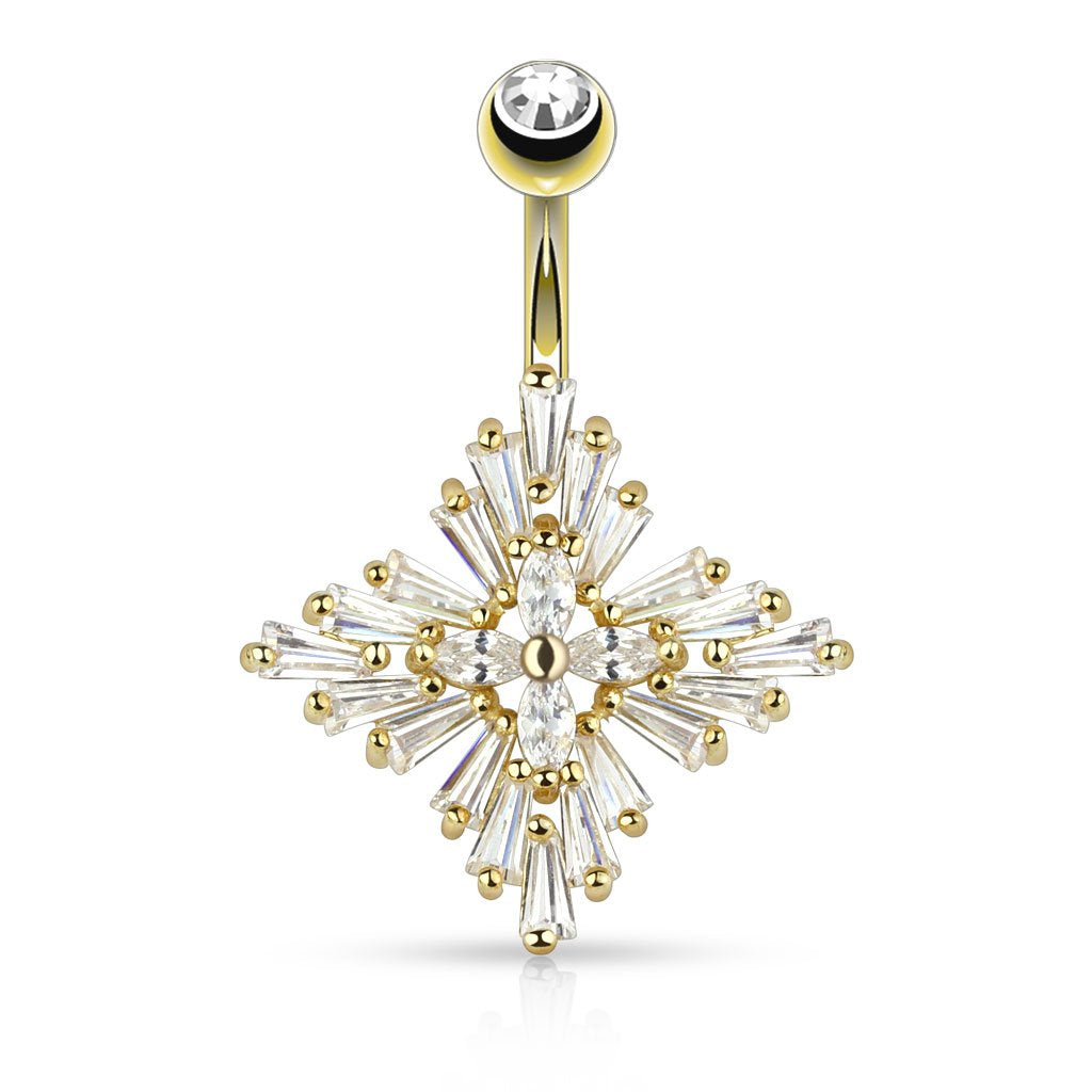 Bauchnabelpiercing Set 1,6mm 10mm Diamant-Kreuz 21,7 x 22,3mm Nabelpiercing Chirurgenstahl Bananabell Zirkonia Silber Gold Clear