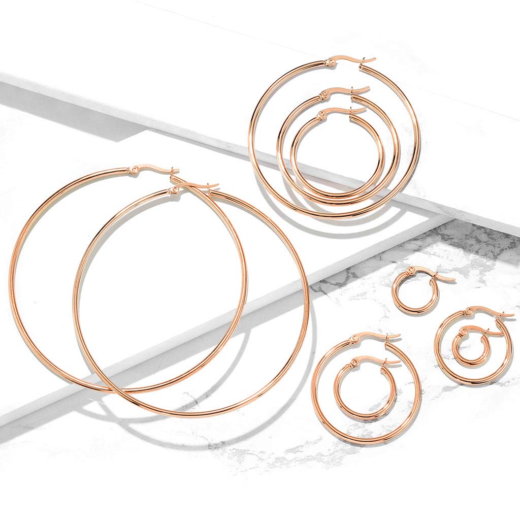 1 Paar Damen CREOLEN Ohrringe Ohrstecker Chirurgenstahl Roségold 10 15 20 25 30 35 40 45 50 55 60 65 70 75 mm
