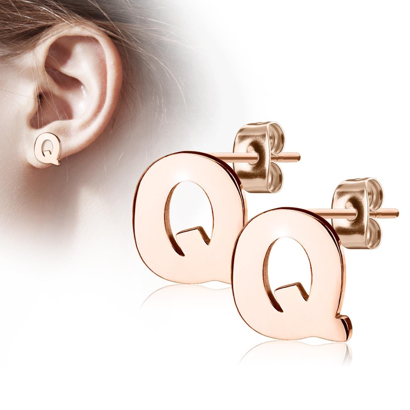 1 Paar Ohrstecker ALPHABET INITIALEN e Ohrringe Schmuck Set Edelstahl Silber Roségold