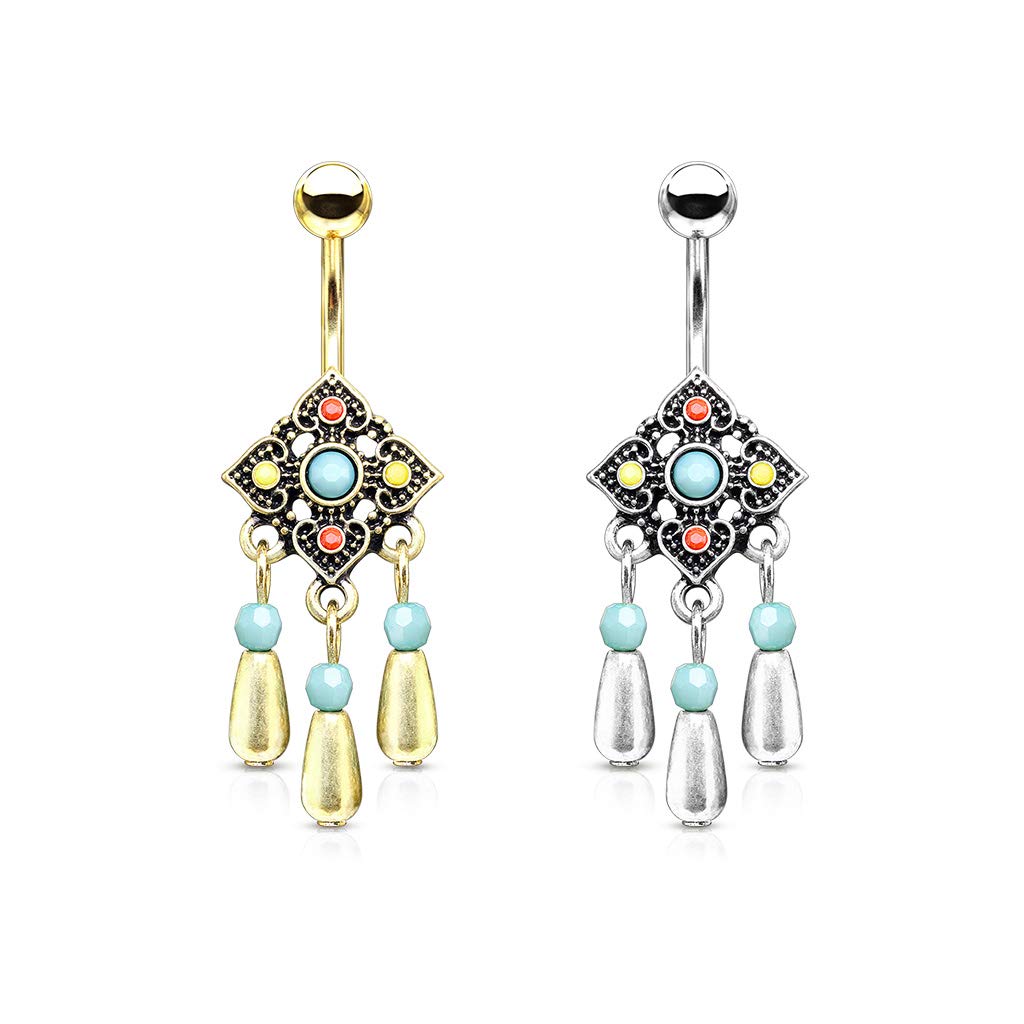 Bauchnabelpiercing AZTEKEN-Design Nabelpiercing Chirurgenstahl Bananabell Gold Silber viele Farben Stab 1,6/10mm