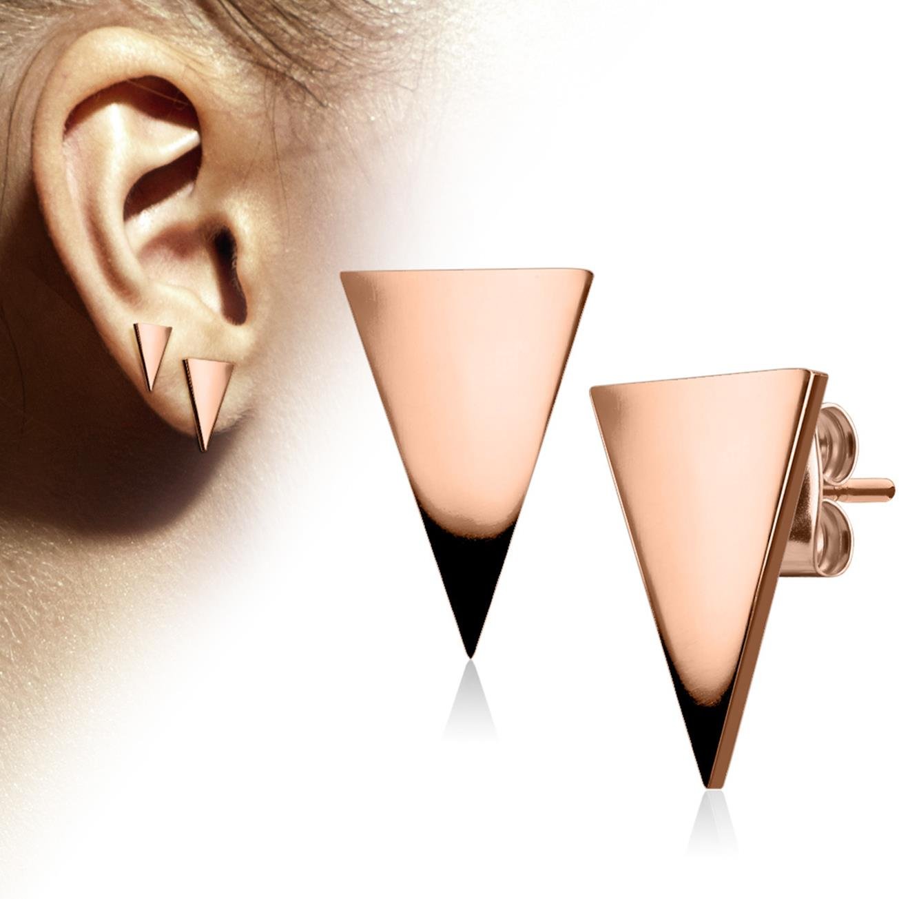 1 Paar funkelnde Ohrringe GROSSES DREIECK 7x11 mm 10x15 mm Ohrringe Ohrstecker Chirurgenstahl Set Silber Roségold Gold