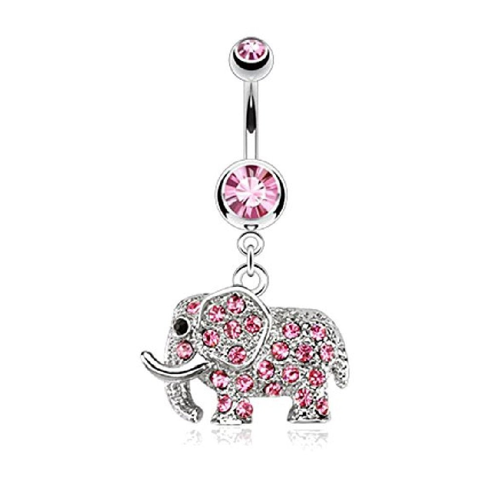 Bauchnabelpiercing Elefant Anhänger Stab 1,6mm 10mm Nabelpiercing Chirurgenstahl Bananabell Zirkonia Silber Pink Aqua Clear