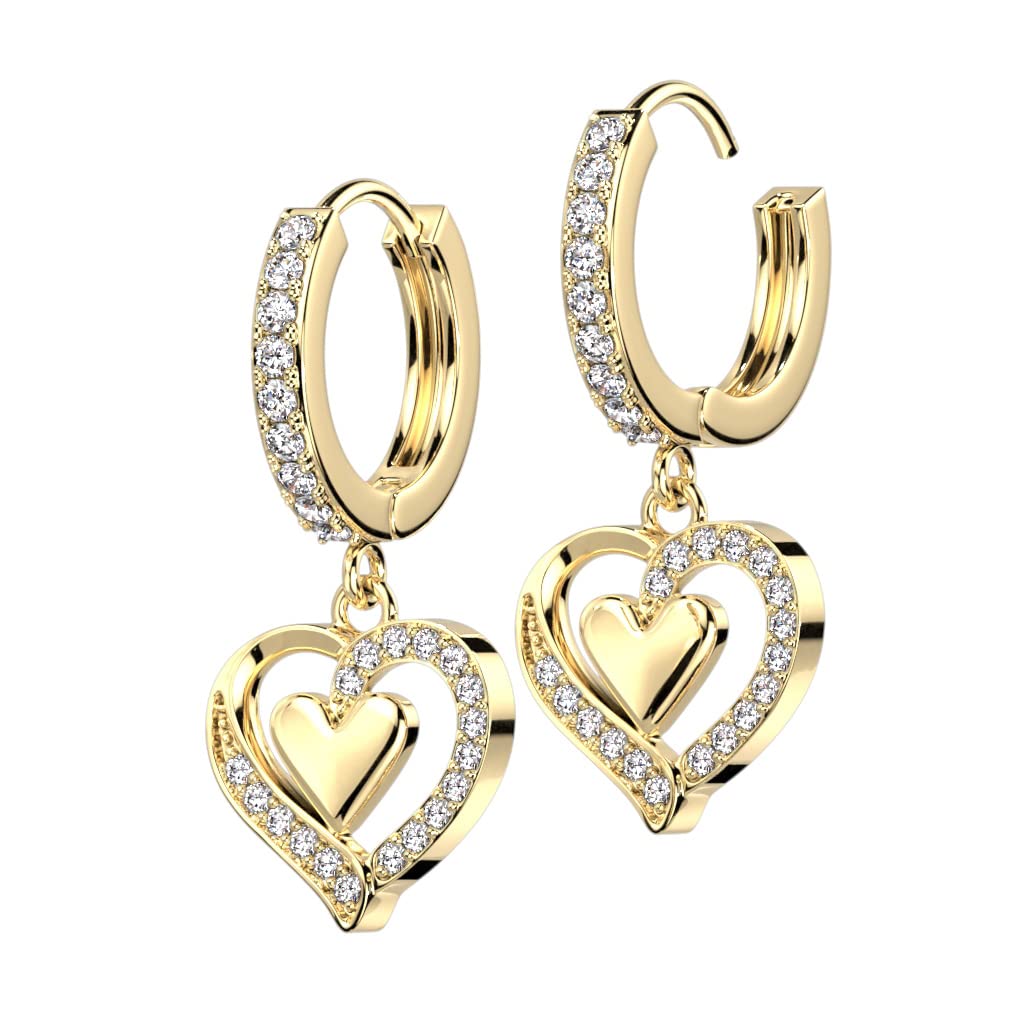 1 Paar Damen Creolen Ohrhänger Anhänger Herzen Pavé Zirkonia Clear Ohrringe Ohrstecker Silber Gold