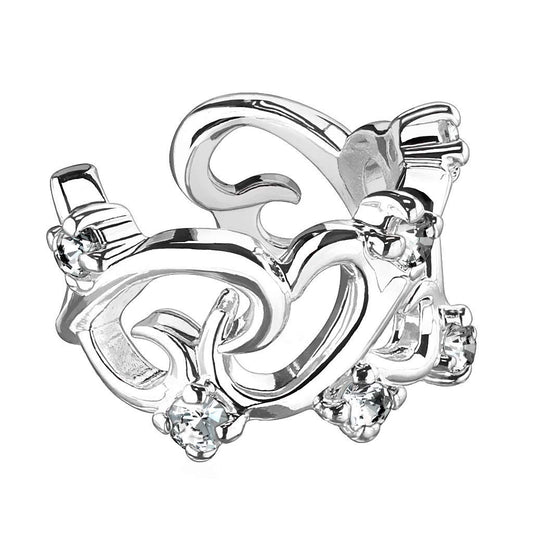 Ohrklemme VERBUNDENE HERZEN ZIRKONIA clear Ohrringe Ohrclip Fake-Piercing Messing Silber Gold Roségold