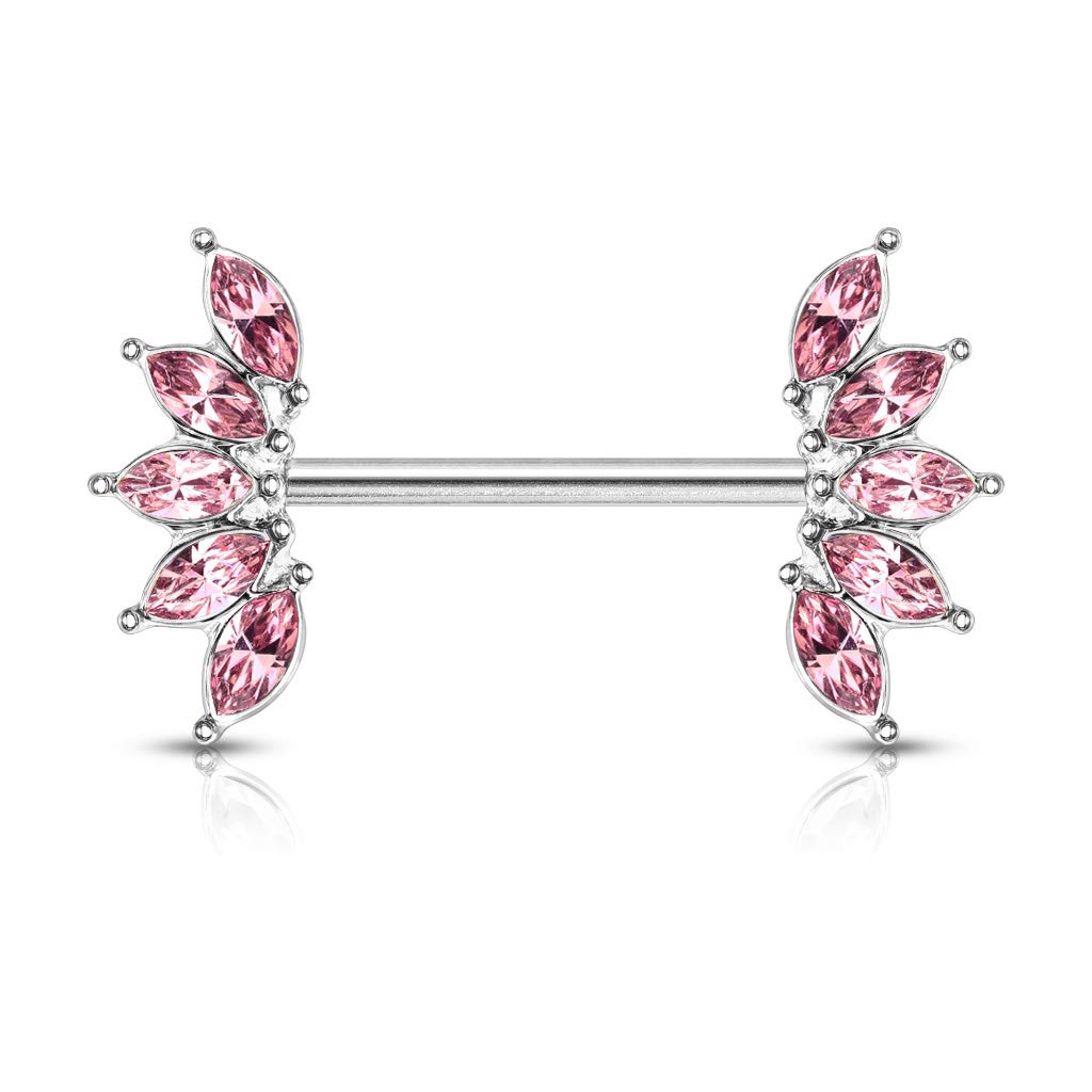 Brustwarzenpiercing Kristall-Fächer Brustpiercing Nippelpiercing Chirurgenstahl Silber Regenbogen Clear Pink Stab 1,6/16mm