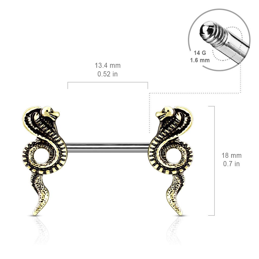Brustwarzenpiercing Vintage Kobra Brustpiercing Nippelpiercing Chirurgenstahl Antik-Gold Antik-Silber Stab 1,6/14mm