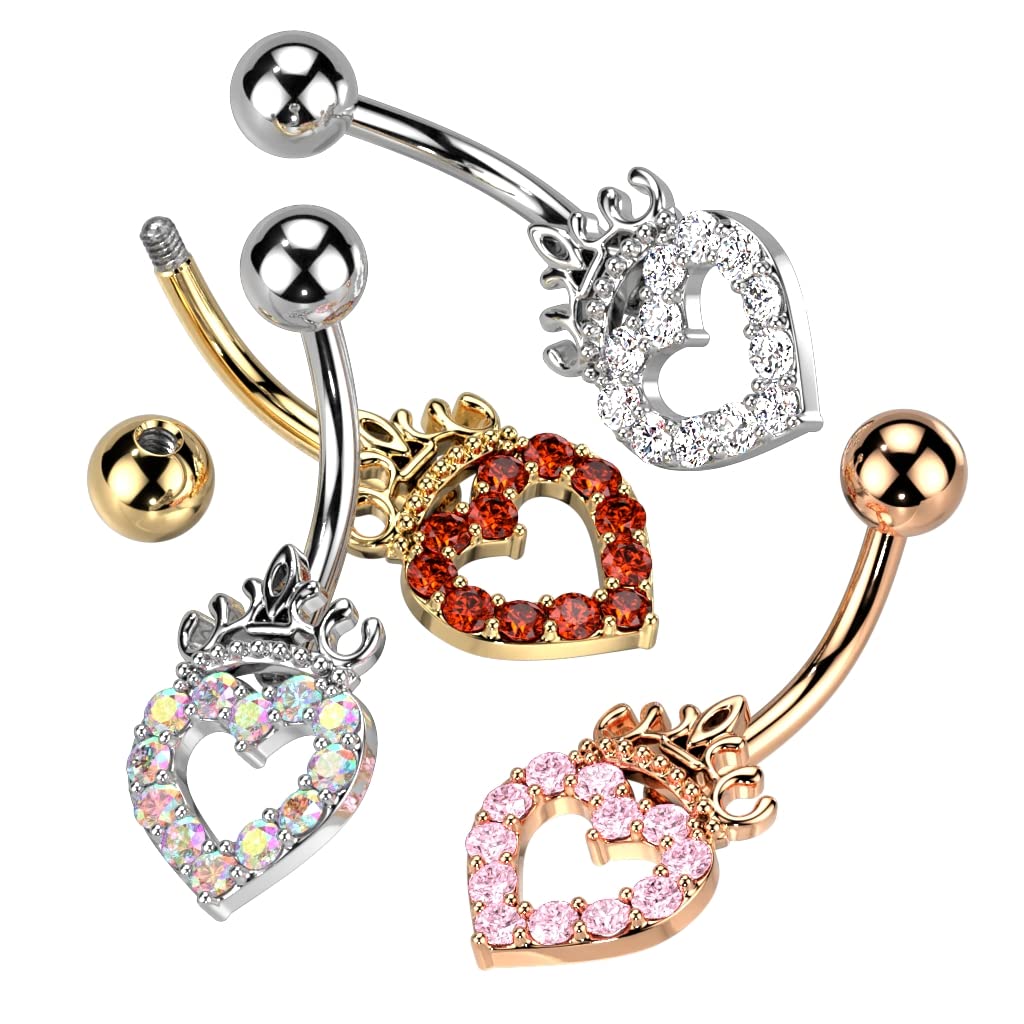 Bauchnabelpiercing Pavé Herz Krone Zirkonia Nabelpiercing Chirurgenstahl Bananabell Stab-länge 10mm