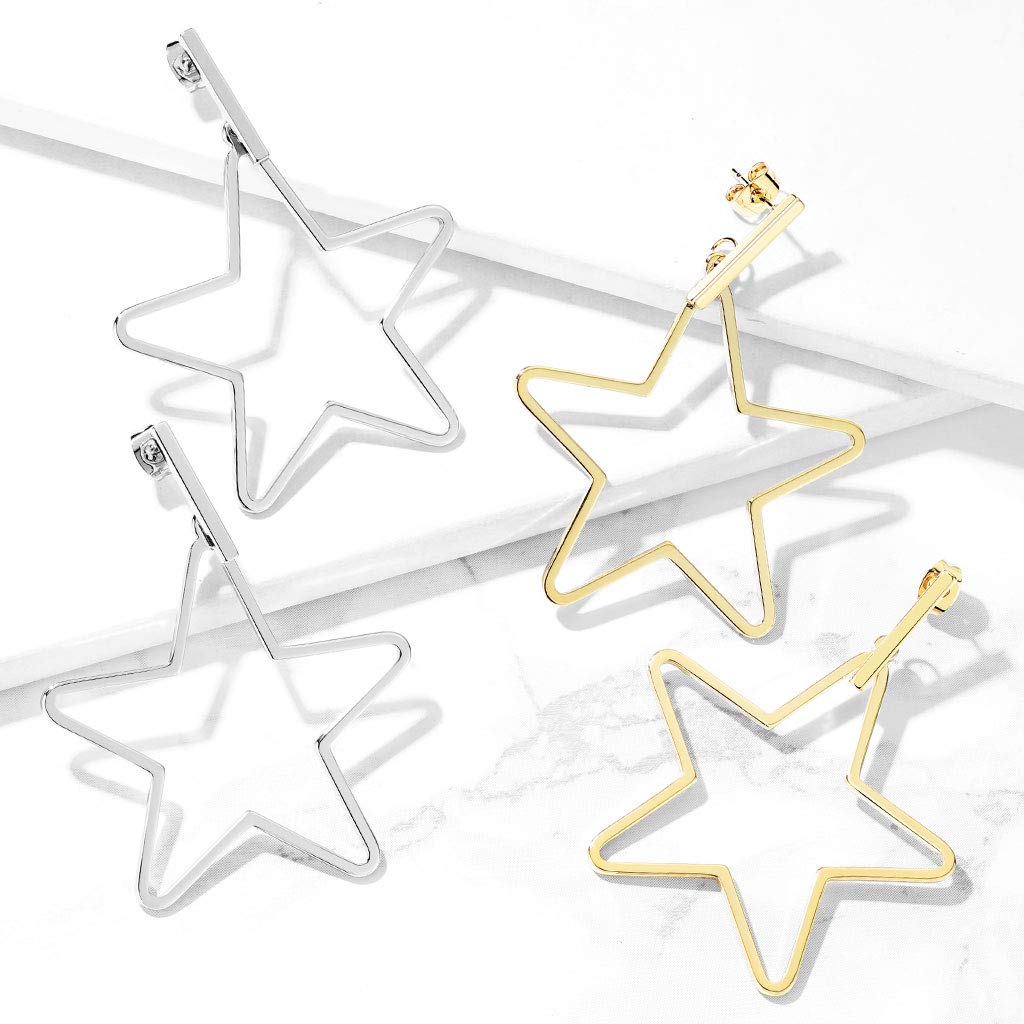 1 Paar Damen Ohrstecker Balken Stern-Anhänger Ohrringe Chirurgenstahl Steckerverschluss Silber Gold