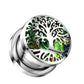 Ohrtunnel Silber Lebens-baum Opal-Glitzer Grün Chirurgenstahl Ohrpiercing Ohrschmuck Plug Screw Fit Schraubverschluss 8-16mm