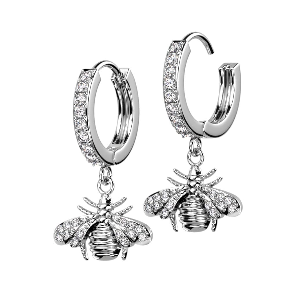 1 Paar Damen Creolen Ohrr Anhänger – Ohrhänger Clear Pavé Biene beYOUtiful_things_jewelry Zirkonia