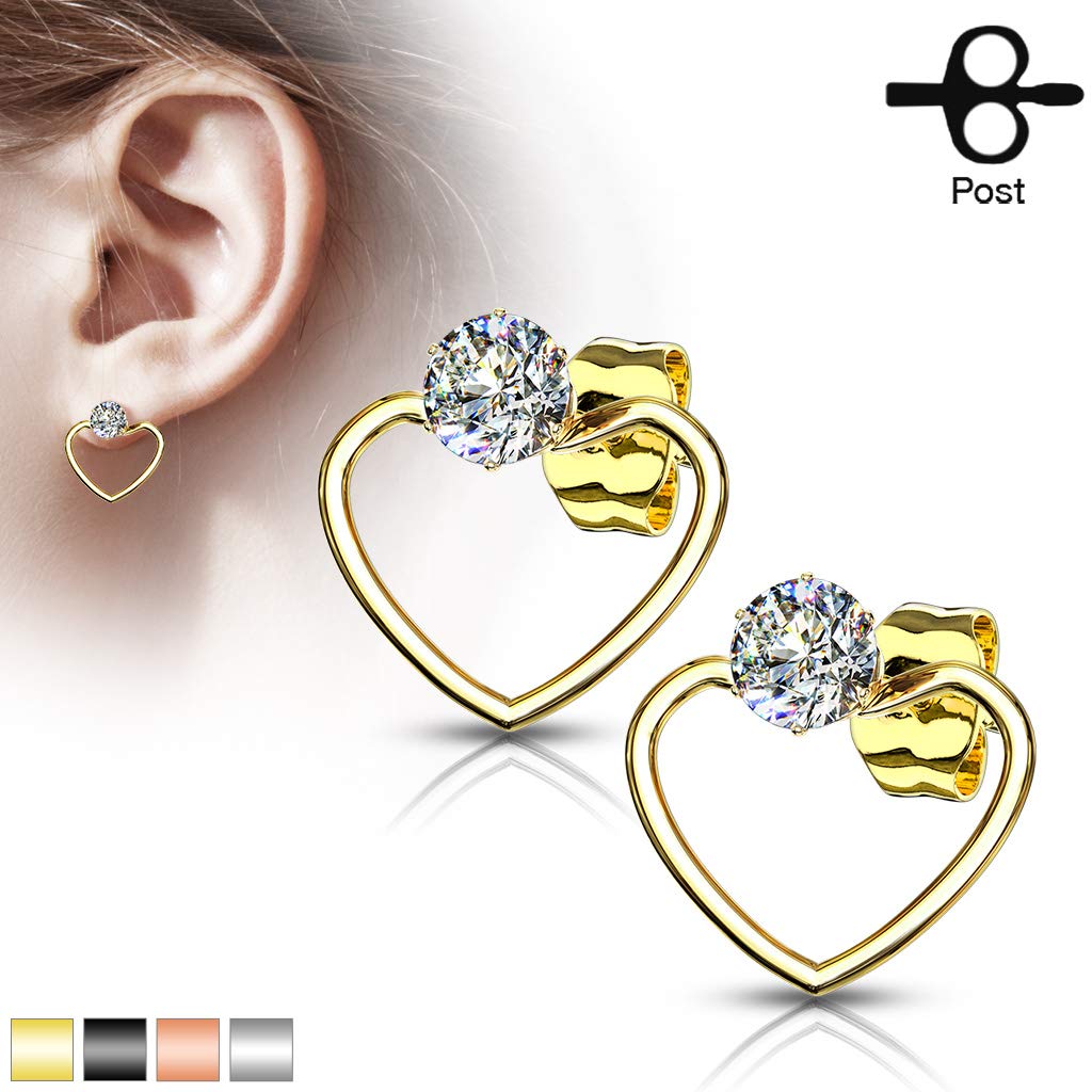 1 Paar Damen e HERZ ZIRKONIA Ohrringe Ohrstecker Chirurgenstahl Multicolor Clear