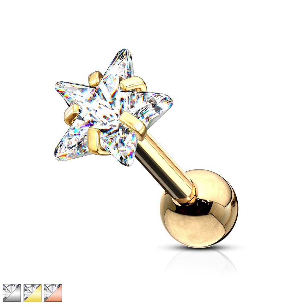 1 Knorpel Ohrstecker Zirkonia Clear 3/4mm Stern Cartilage Labret Piercing Tragus viele Farben Edelstahl Schraubverschluss Steg 6mm