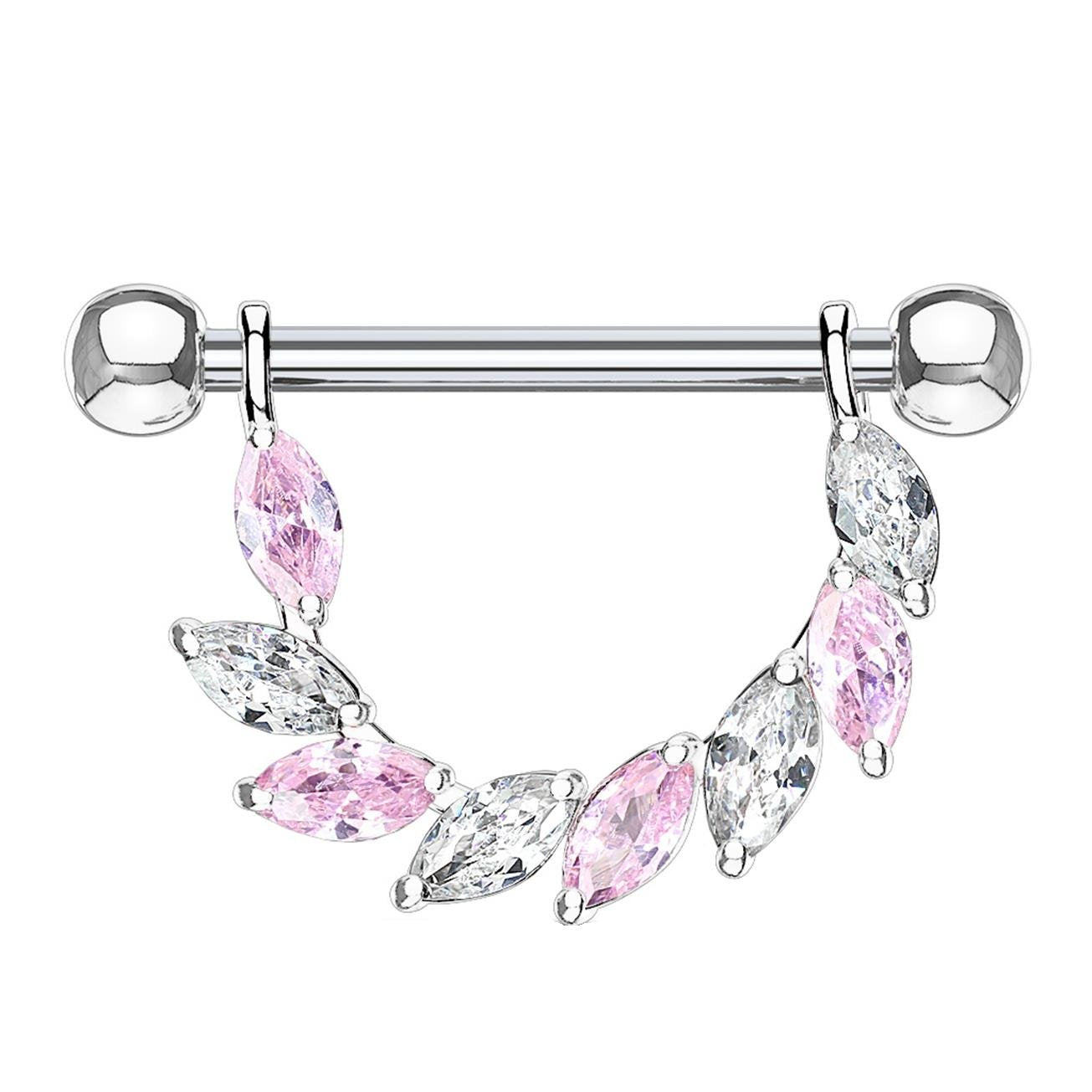 Brustwarzenpiercing FUNKELNDER BLÄTTER-Kranz Brustpiercing Edelstahl Silber Gold Roségold viele Farben Stab 1,6mm 14mm