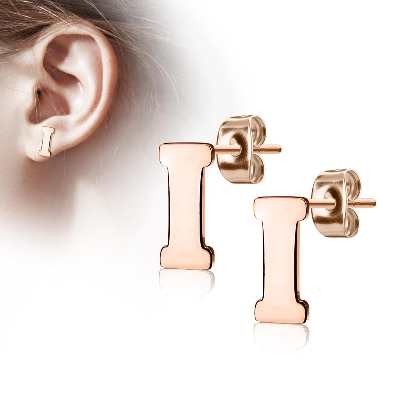 1 Paar Ohrstecker ALPHABET INITIALEN e Ohrringe Schmuck Set Edelstahl Silber Roségold