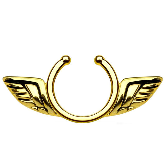 Brustwarzenpiercing Fake Engels-FLÜGEL Brustpiercing Clip ON Nippelpiercing Ring Chirurgenstahl Silber Roségold Gold