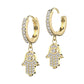 1 Paar Damen Creolen Ohrhänger Anhänger Hamsa-Hand Pavé Zirkonia Clear Ohrringe Ohrstecker Silber Gold