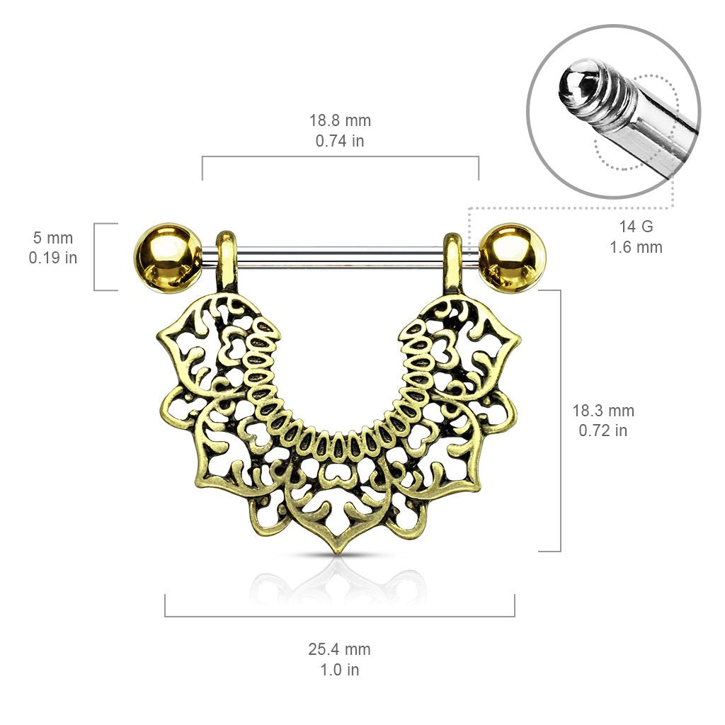 Brustwarzenpiercing Vintage Blumen-Kranz Gold Silber Brustpiercing Nippelpiercing Intimpiercing Chirurgenstahl Stab 14mm