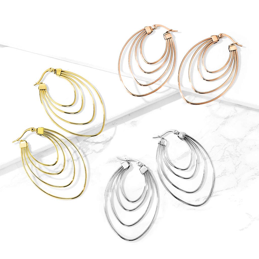 1 Paar Damen Ohrringe vierfach Oval-Anhänger e Ohrstecker Chirurgenstahl Gold Roségold Silber Länge 51mm