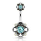 Bauchnabelpiercing Filigrane Blume 6 Zirkonia Nabelpiercing Chirurgenstahl Bananabell viele Farben Stab 1,6/10mm