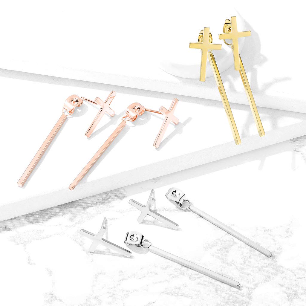1 Paar Damen Ohrstecker Kreuz Anhänger Balken Ohrringe Chirurgenstahl Silber Gold Roségold
