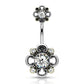 Bauchnabelpiercing Filigrane Blume 6 Zirkonia Nabelpiercing Chirurgenstahl Bananabell viele Farben Stab 1,6/10mm
