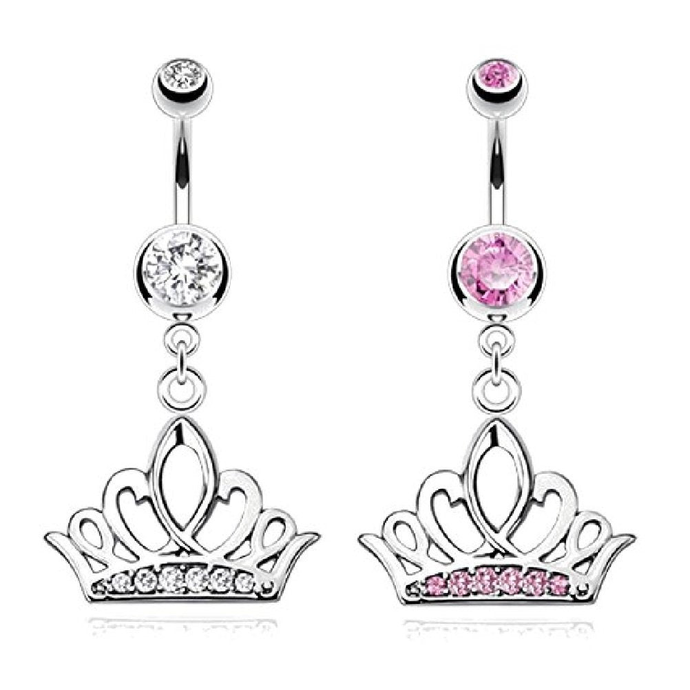 Bauchnabelpiercing Krone Anhänger 1,6mm 10mm Nabelpiercing Edelstahl Chirurgenstahl Bananabell Zirkonia Silber Pink Clear