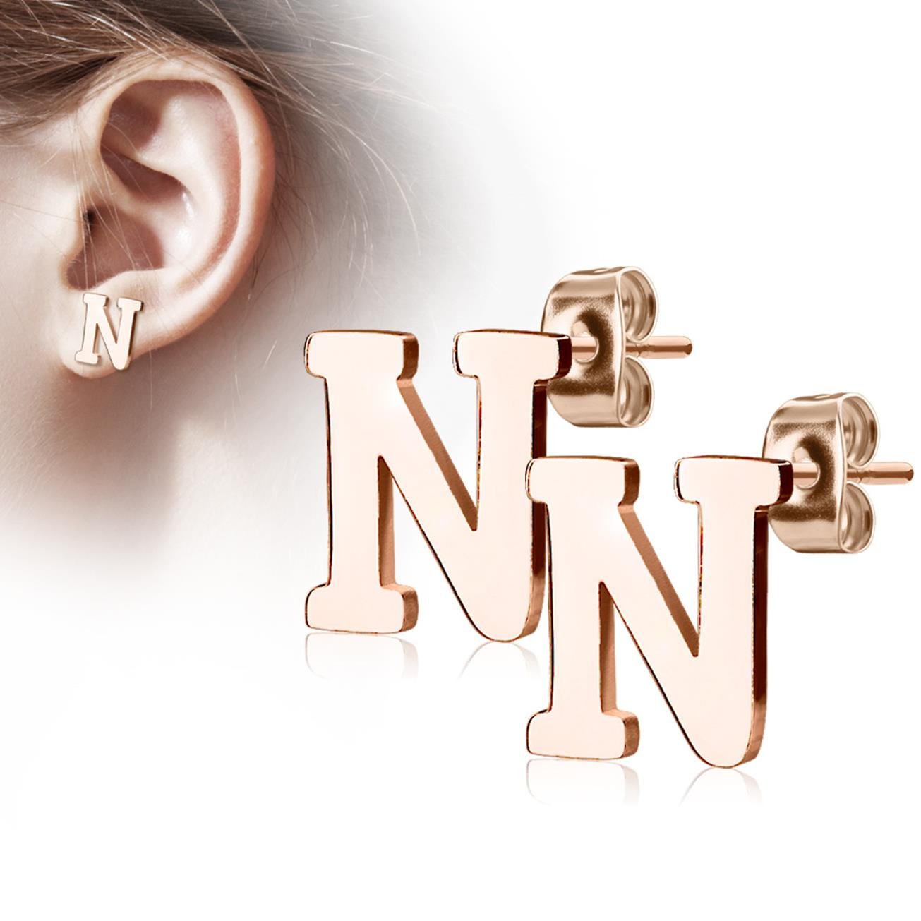 1 Paar Ohrstecker ALPHABET INITIALEN e Ohrringe Schmuck Set Edelstahl Silber Roségold