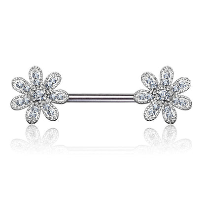 Brustwarzenpiercing Blumen Silber Gold Roségold Clear Brustpiercing Nippelpiercing Intimpiercing Chirurgenstahl Stab 14mm