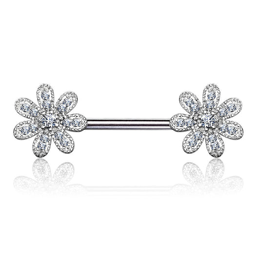 Brustwarzenpiercing Blumen Silber Gold Roségold Clear Brustpiercing Nippelpiercing Intimpiercing Chirurgenstahl Stab 14mm