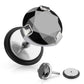 Fake Ohrplug GROSSER KRISTALL Ohrpiercing Ohrschmuck Chirurgenstahl Schraubverschluss Schwarz Silber 6-9mm