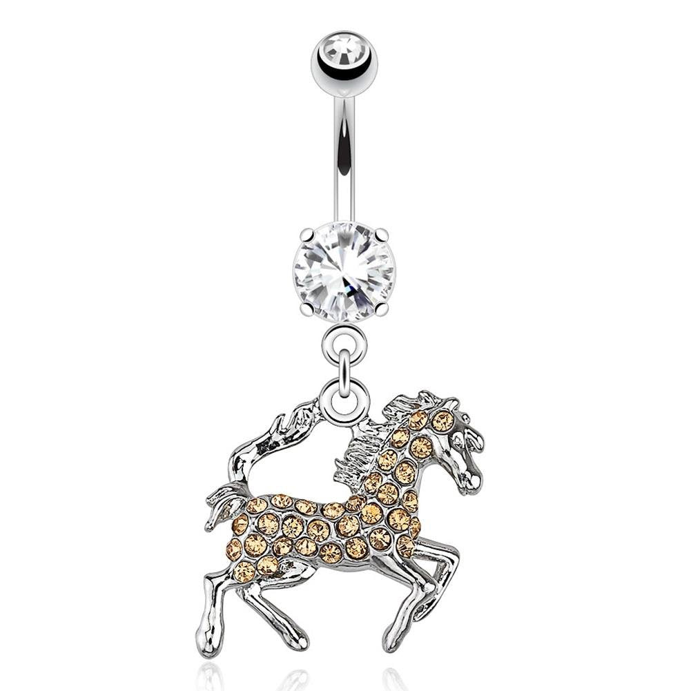 Bauchnabelpiercing 1,6mm 10mm Anhänger Pferd Tier Nabelpiercing Chirurgenstahl Bananabell Zirkonia Gold 14 Karat Silber Clear