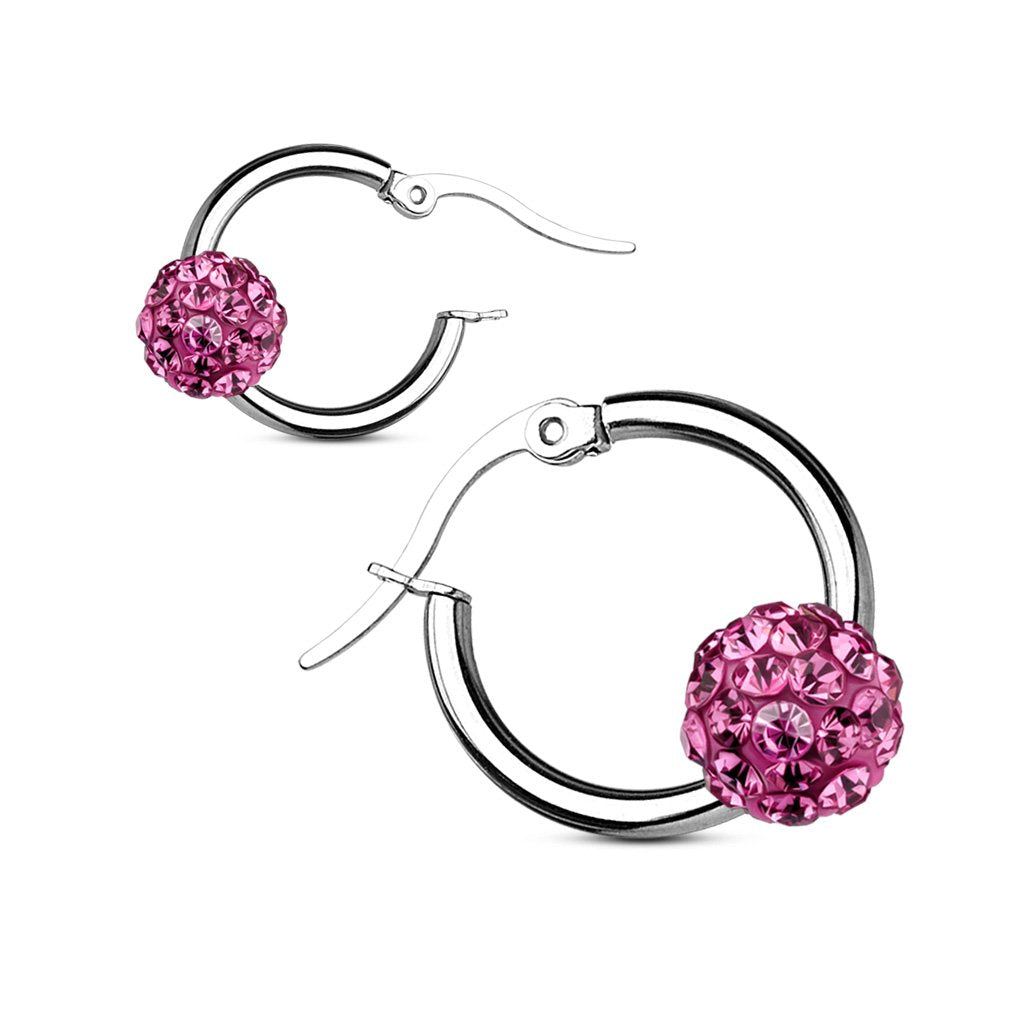 Damen 1 Paar Creolen KRISTALL-KUGEL Ohrringe Schmuck Ohrstecker Chirurgenstahl Silber Multicolor