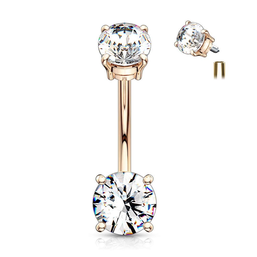 Bauchnabelpiercing DOPPEL-ZIRKONIA 5/7mm Nabelpiercing Chirurgenstahl Bananabell Multicolor Stab 1,6/10mm