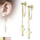 1 Paar Damen Ohrstecker Ketten-Kreuz Anhänger Chirurgenstahl Ohrringe Ohrhänger Silber Gold Schwarz Roségold