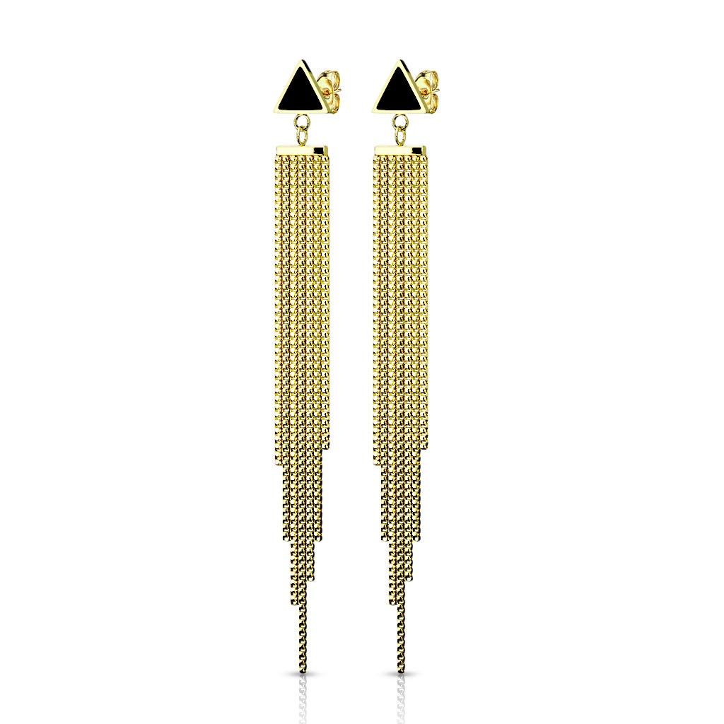 1 Paar Damen Ohrringe Enamel Dreieck Ketten Anhänger e Ohrstecker Chirurgenstahl Schwarz Gold Roségold Silber Länge 85,7mm