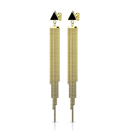 1 Paar Damen Ohrringe Enamel Dreieck Ketten Anhänger e Ohrstecker Chirurgenstahl Schwarz Gold Roségold Silber Länge 85,7mm