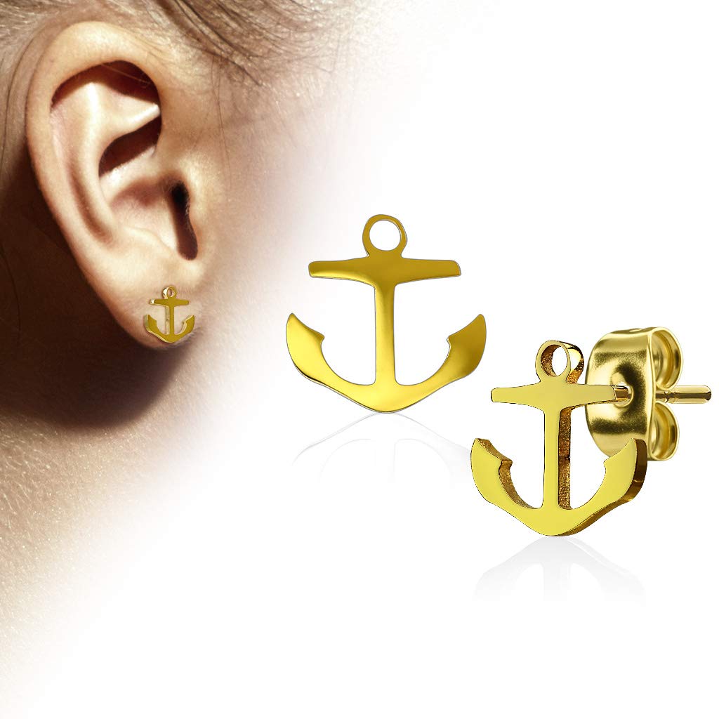 1 Paar funkelnde Ohrringe GROSSER ANKER 10x10 mm Ohrringe Ohrstecker Chirurgenstahl Set Silber Gold Schwarz