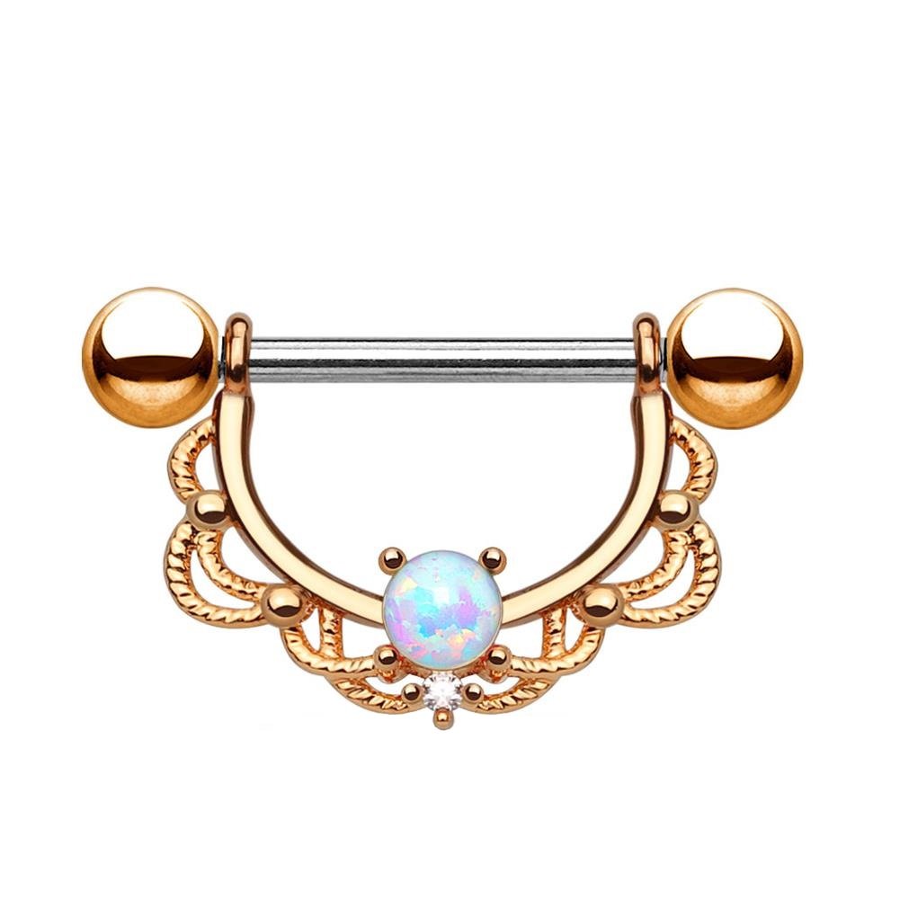 FILIGRANER Bogen Brustwarzenpiercing Intimpiercing Nippelpiercing Opal Edelstahl Gold Silber ROSÉGOLD 1,2mm / 1,6mm 16mm