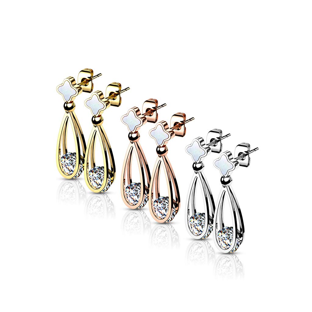 1 Paar Damen Ohrringe Zirkonia Tränen-Tropfen Anhänger e Ohrstecker Gold Rosé-gold Silber