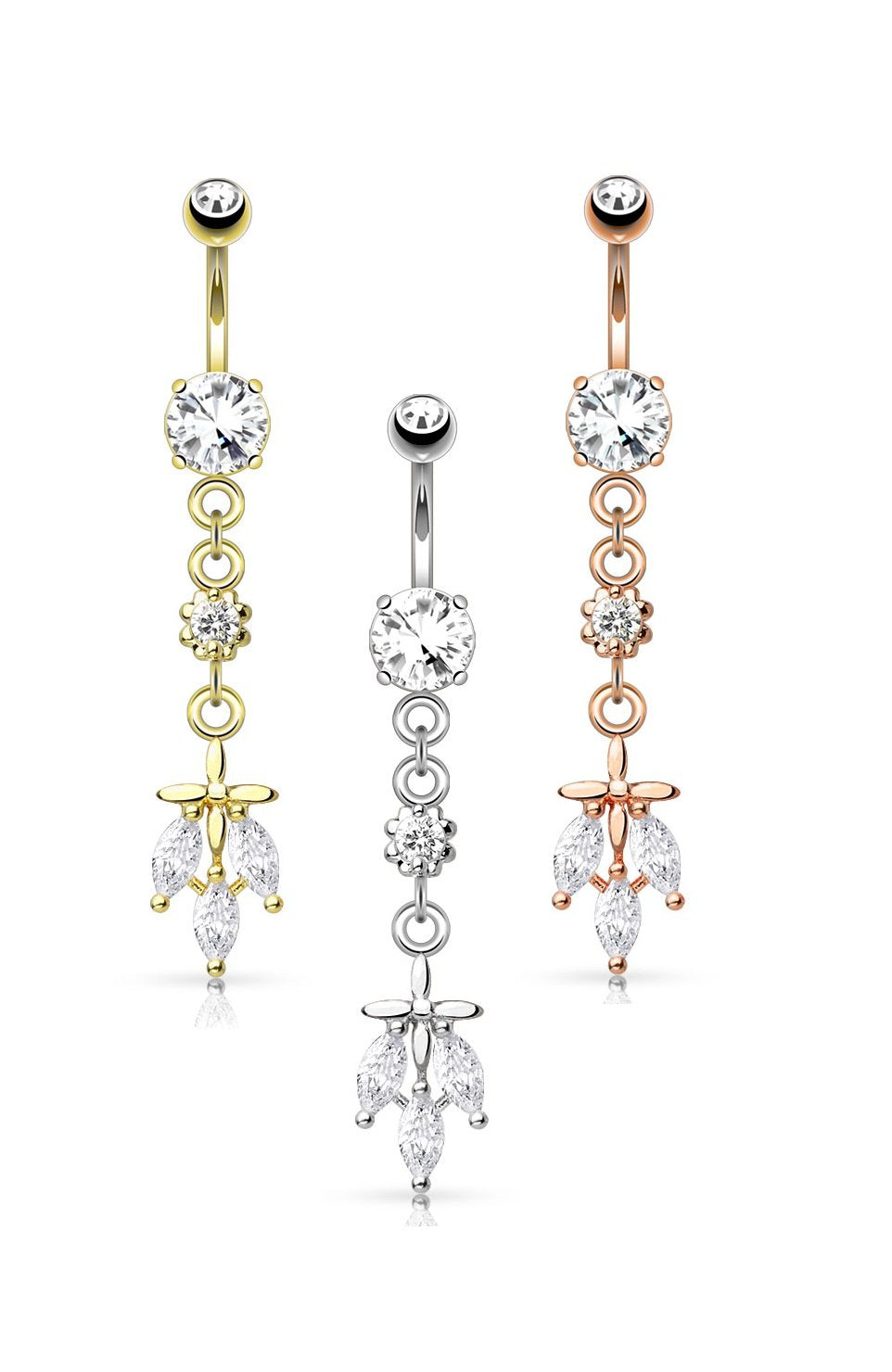 Bauchnabelpiercing Set 1,6mm 10mm Fallende Blätter 20 x 7mm Nabelpiercing Chirurgenstahl Bananabell Zirkonia Silber Gold Roségold