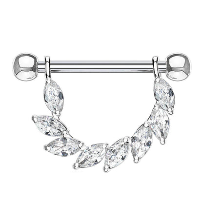 Brustwarzenpiercing FUNKELNDER BLÄTTER-Kranz Brustpiercing Edelstahl Silber Gold Roségold viele Farben Stab 1,6mm 14mm